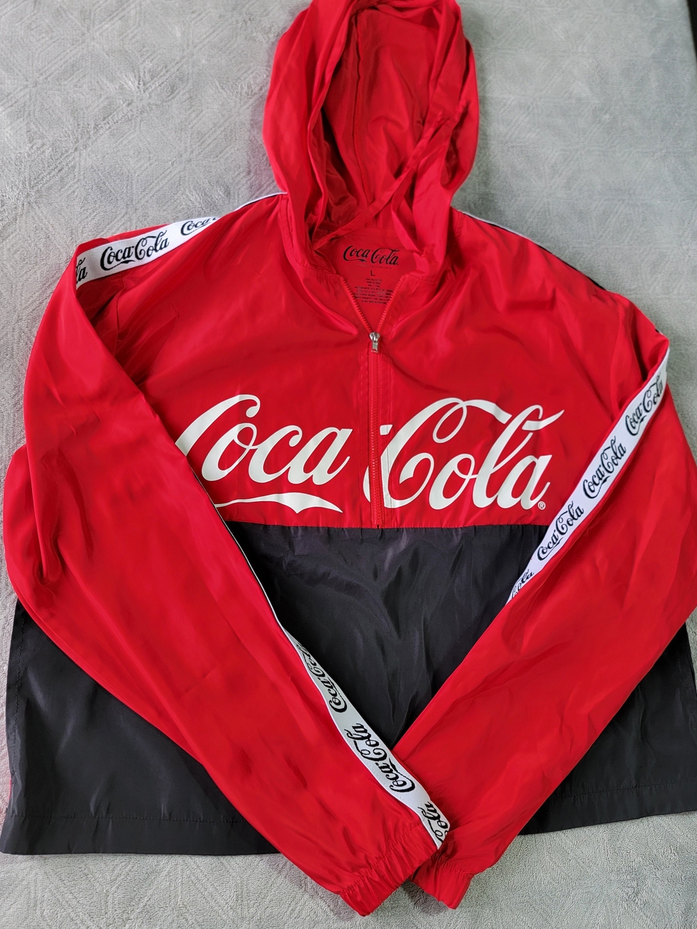 Coca Cola Red & Black Hooded Windbreaker Jacket
